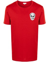 T-shirt girocollo ricamata rossa di Alexander McQueen