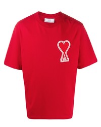 T-shirt girocollo ricamata rossa di Ami Paris