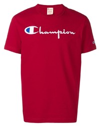 T-shirt girocollo ricamata rossa di Champion