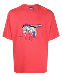 T-shirt girocollo ricamata rossa di Diesel