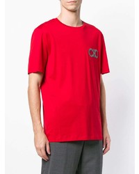 T-shirt girocollo ricamata rossa di Salvatore Ferragamo