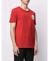 T-shirt girocollo ricamata rossa di Alexander McQueen