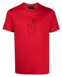 T-shirt girocollo ricamata rossa di Emporio Armani
