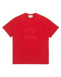 T-shirt girocollo ricamata rossa di Gucci