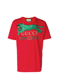 T-shirt girocollo ricamata rossa di Gucci