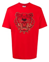T-shirt girocollo ricamata rossa di Kenzo