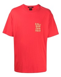 T-shirt girocollo ricamata rossa di Ksubi