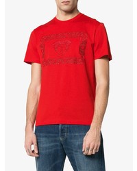 T-shirt girocollo ricamata rossa di Versace