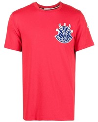 T-shirt girocollo ricamata rossa di Moncler