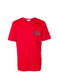 T-shirt girocollo ricamata rossa di Salvatore Ferragamo