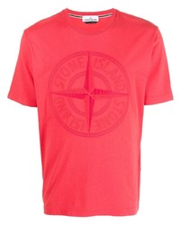 T-shirt girocollo ricamata rossa di Stone Island