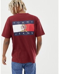 T-shirt girocollo ricamata rossa di Tommy Jeans