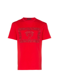 T-shirt girocollo ricamata rossa di Versace