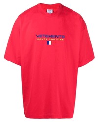 T-shirt girocollo ricamata rossa di Vetements