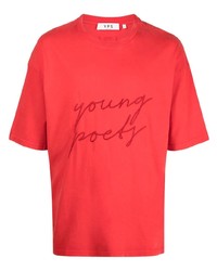 T-shirt girocollo ricamata rossa di YOUNG POETS