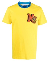 T-shirt girocollo ricamata senape di Moschino
