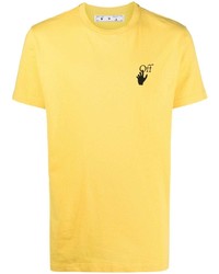 T-shirt girocollo ricamata senape di Off-White
