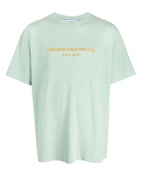 T-shirt girocollo ricamata verde menta di Alexander Wang