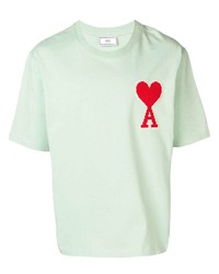 T-shirt girocollo ricamata verde menta di Ami Paris