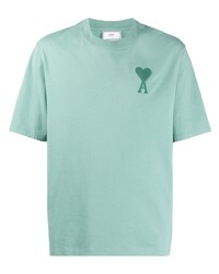 T-shirt girocollo ricamata verde menta di Ami Paris