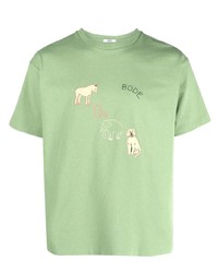 T-shirt girocollo ricamata verde menta di Bode