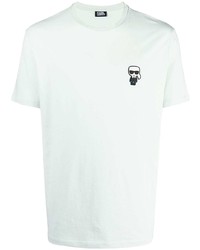 T-shirt girocollo ricamata verde menta di Karl Lagerfeld