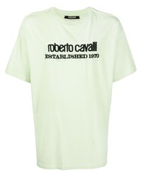 T-shirt girocollo ricamata verde menta di Roberto Cavalli