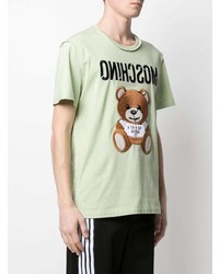 T-shirt girocollo ricamata verde menta di Moschino