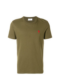 T-shirt girocollo ricamata verde oliva