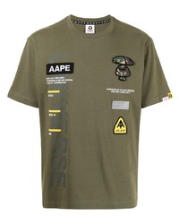 T-shirt girocollo ricamata verde oliva di AAPE BY A BATHING APE