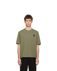 T-shirt girocollo ricamata verde oliva di AMI Alexandre Mattiussi