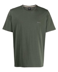 T-shirt girocollo ricamata verde oliva di BOSS