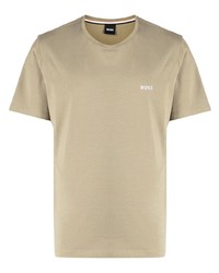 T-shirt girocollo ricamata verde oliva di BOSS