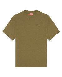T-shirt girocollo ricamata verde oliva di Diesel
