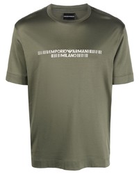 T-shirt girocollo ricamata verde oliva di Emporio Armani