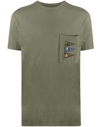 T-shirt girocollo ricamata verde oliva di KAPITAL