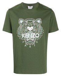 T-shirt girocollo ricamata verde oliva di Kenzo