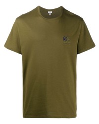 T-shirt girocollo ricamata verde oliva di Loewe