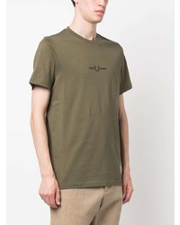T-shirt girocollo ricamata verde oliva di Fred Perry
