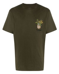 T-shirt girocollo ricamata verde oliva di Maharishi