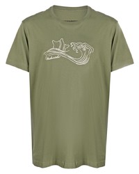 T-shirt girocollo ricamata verde oliva di Maharishi