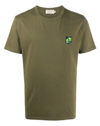T-shirt girocollo ricamata verde oliva di MAISON KITSUNÉ