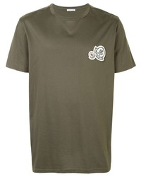 T-shirt girocollo ricamata verde oliva di Moncler