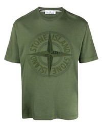 T-shirt girocollo ricamata verde oliva di Stone Island