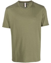 T-shirt girocollo ricamata verde oliva di Sun 68