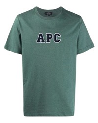 T-shirt girocollo ricamata verde scuro di A.P.C.