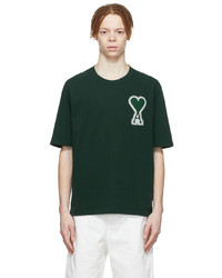 T-shirt girocollo ricamata verde scuro di AMI Alexandre Mattiussi