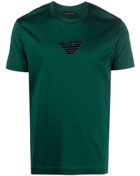 T-shirt girocollo ricamata verde scuro di Emporio Armani