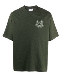 T-shirt girocollo ricamata verde scuro di Kenzo