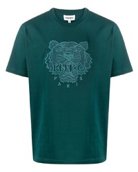 T-shirt girocollo ricamata verde scuro di Kenzo